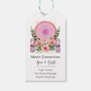 Pink Mandala Crystals Flower Energy Yoga Reiki Spa Gift Tags
