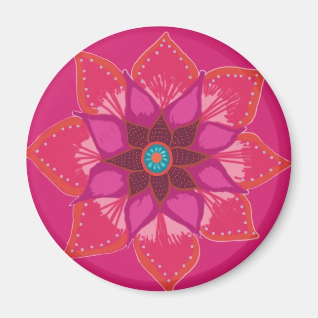 Pink Mandala flower art Magnet (Front)