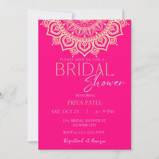 Pink Mandala Indian Mehndi Asian Bridal Shower Invitation (Front)