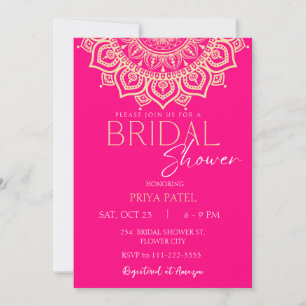 Pink Mandala Indian Mehndi Asian Bridal Shower Invitation