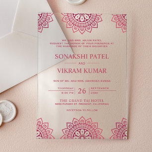 Pink Mandala Indian Wedding Acrylic Invitations