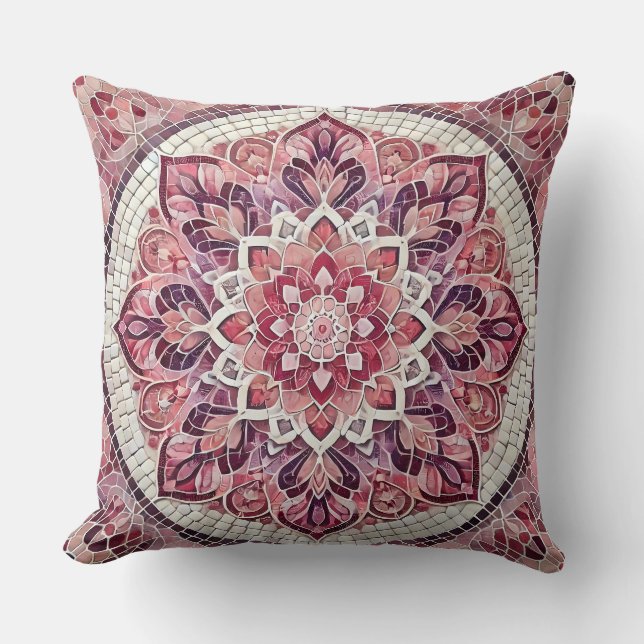 Pink Mandala Pattern: Gentle Mosaic Art Cushion (Front)