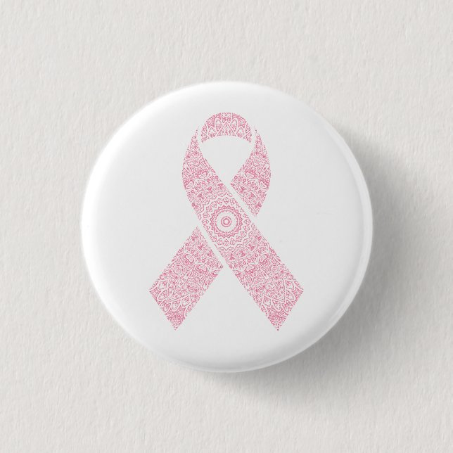 Pink Mandala Ribbon Breast Cancer | Pin Button (Front)