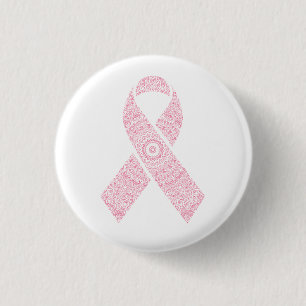 Pink Mandala Ribbon Breast Cancer   Pin Button