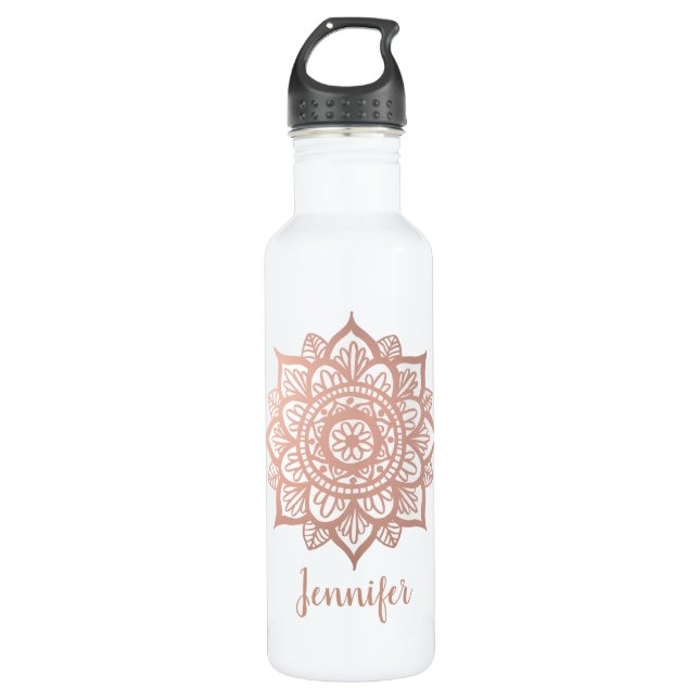 Pink Mandala Rose Gold Flower Custom Name 710 Ml Water Bottle (Front)