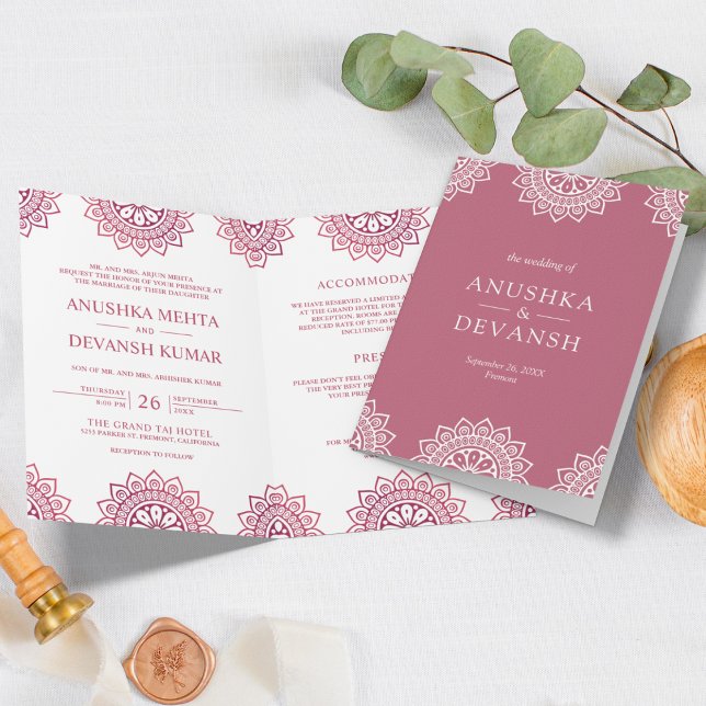 Pink Mandala Traditional Ethnic Indian Wedding Invitation (Creator Uploaded)