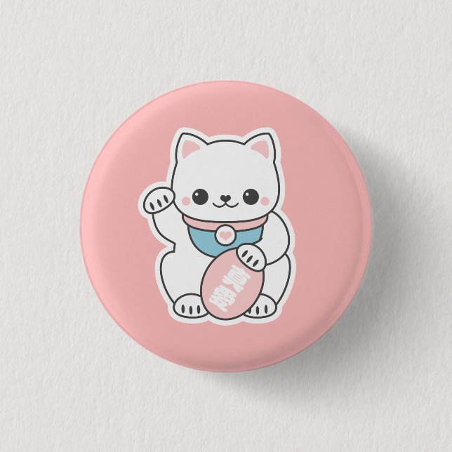 Pink Maneki Neko 3 Cm Round Badge (Front)
