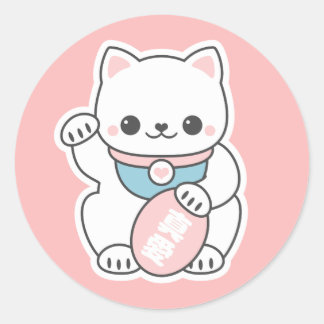 Pink Maneki Neko Classic Round Sticker