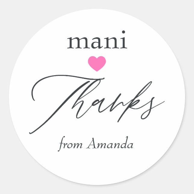 Pink Mani Thanks Bridal Shower Classic Round Sticker (Front)