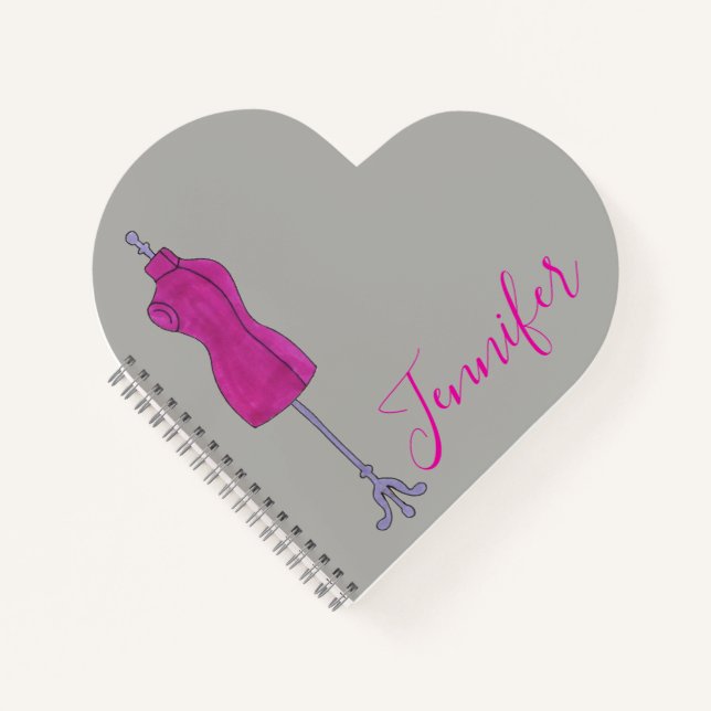 Pink Mannequin Dressform Sewing Fashion Design Notebook (Front)