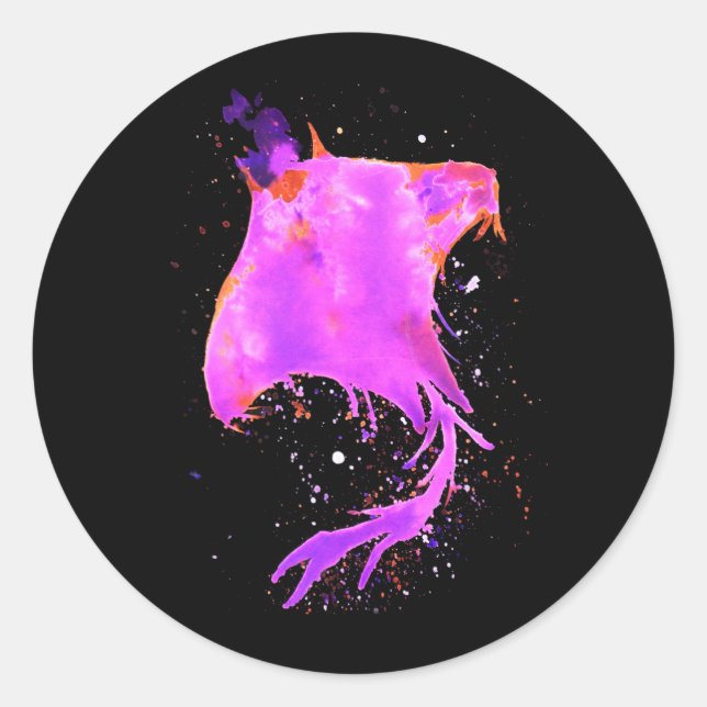 Pink Manta Ray Classic Round Sticker (Front)
