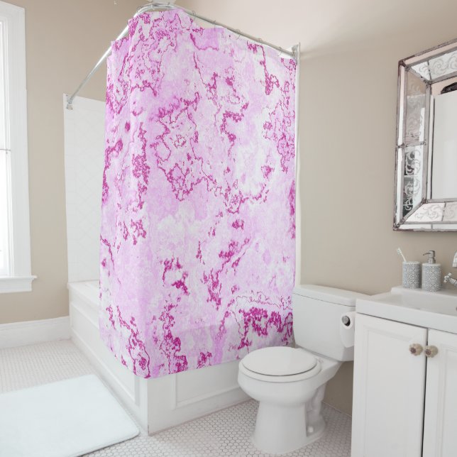 Pink Marble abstract Shower Curtain (In Situ)