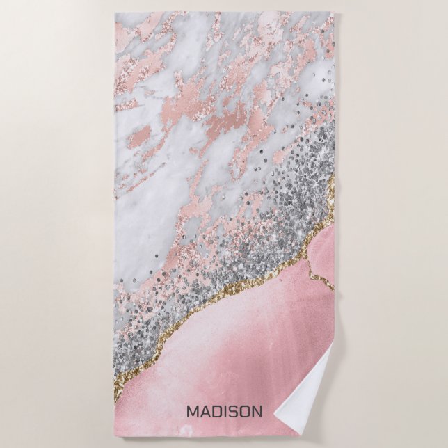 Pink Marble Agate  Beach Towel (Front)