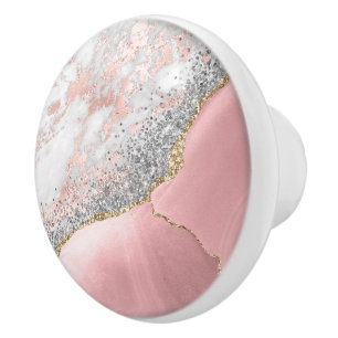 Pink Marble Agate Ceramic Knob