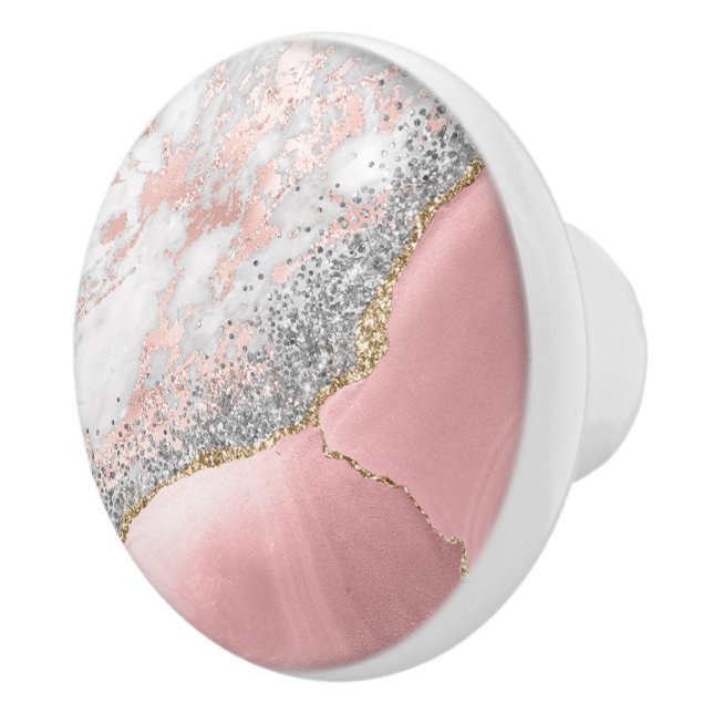 Pink Marble Agate  Ceramic Knob (Right)