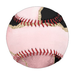 Pink Marble Agate Chic Glam Golden Glitter Accents Baseball