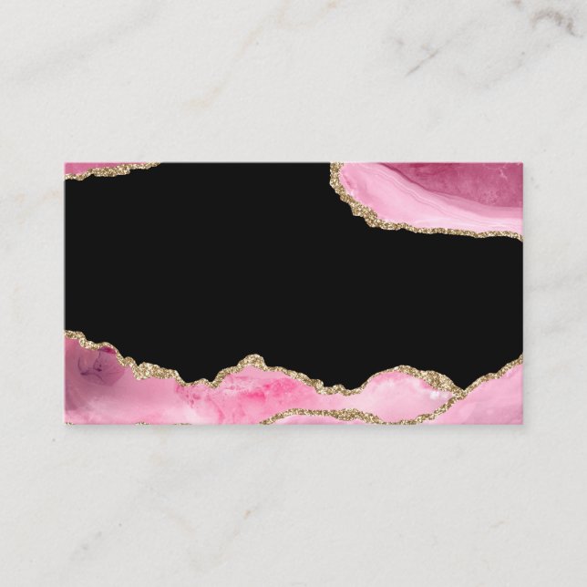 Pink Marble Agate Elegant Gemstone Golden Glitter Business Card (Front)