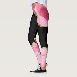 Pink Marble Agate Elegant Gemstone Golden Glitter Leggings