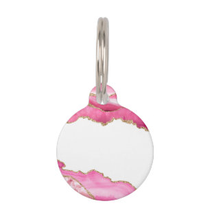 Pink Marble Agate Elegant Gemstone Golden Glitter Pet Tag