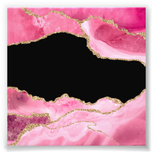 Pink Marble Agate Elegant Gemstone Golden Glitter Photo Print