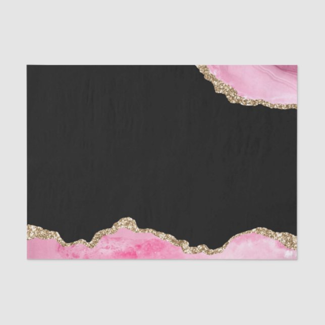 Pink Marble Agate Elegant Gemstone Golden Glitter Tissue Paper (Front)