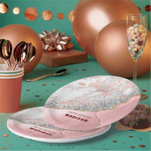 Pink Marble Agate  Paper Plate