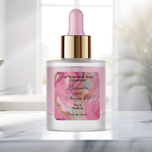 Pink marble and gold foil dropper bottle label