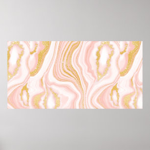 Pink marble and gold texture poster