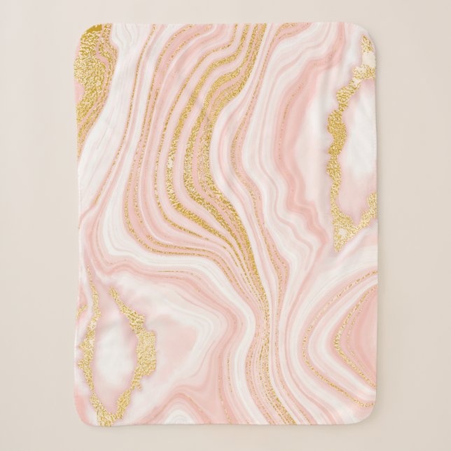 Pink marble and gold texture sherpa blanket (Front)