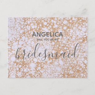 Pink Marble and Gold Will you be my bridesmaid Invitation Postcard