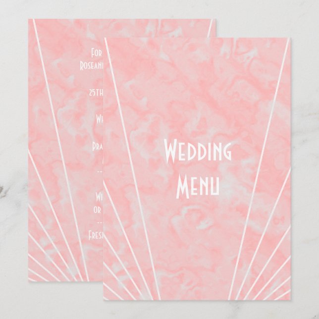 Pink Marble Art Deco Design Wedding Menu (Front/Back)