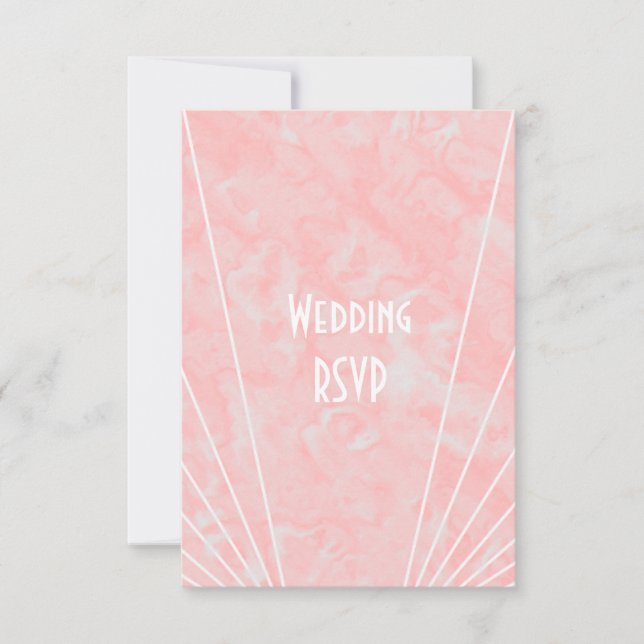Pink Marble Art Deco Design Wedding RSVP Card (Front)