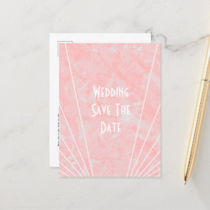 Pink Marble Art Deco Design Wedding Save The Date Announcement Postcard
