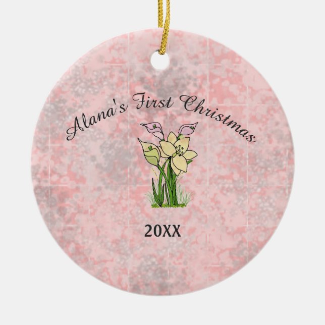 Pink Marble Baby First Christmas Ceramic Tree Decoration (Front)
