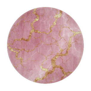 Pink Marble Background With Gold Veins Cutting Board