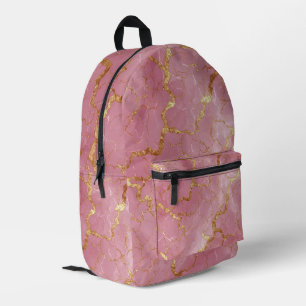 Pink Marble Background With Gold Veins Printed Backpack