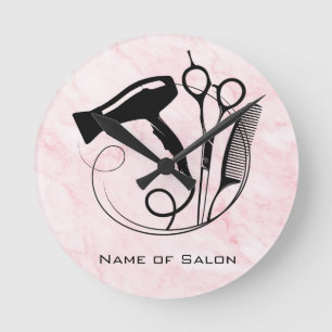 Pink Marble Beauty Salon Round Clock