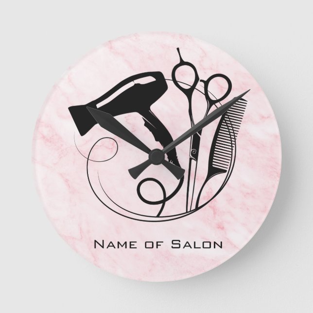 Pink Marble Beauty Salon Round Clock (Front)