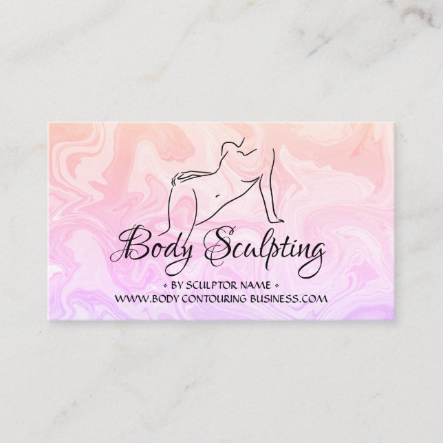 Pink marble Body sculpting contouring spa woman Business Card (Front)