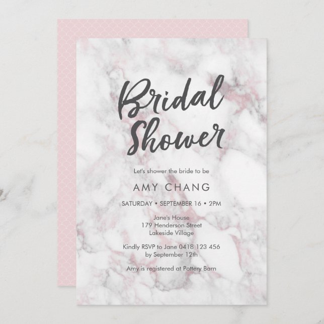 Pink Marble Bridal Shower Invitation (Front/Back)