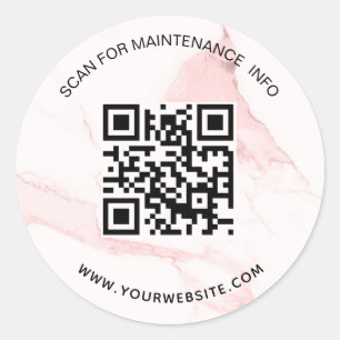 Pink marble business qr code maintenance info classic round sticker