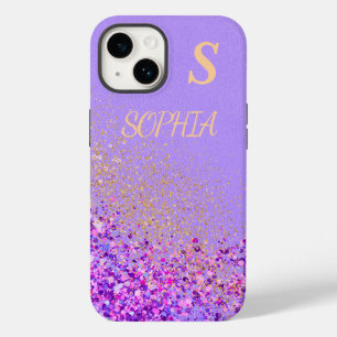 Pink marble chic gold glitter monogram Case-Mate iPhone 14 case
