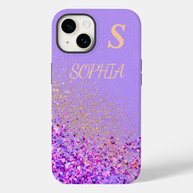 Pink marble chic gold glitter monogram Case-Mate iPhone case (Back)