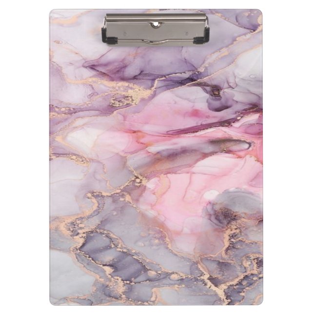 pink marble cute elegant grey clipboard (Front)