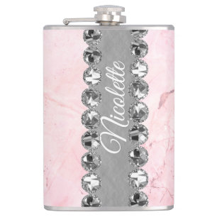 Pink Marble Diamond Bling Hip Flask