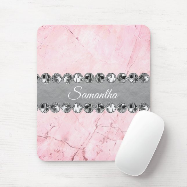 Pink Marble Diamond Bling           Mouse Mat (With Mouse)