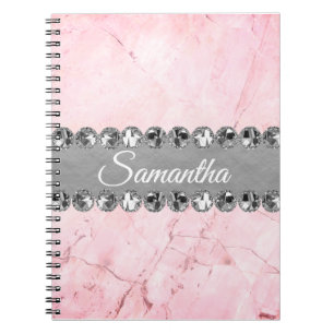 Pink Marble Diamond Bling Notebook