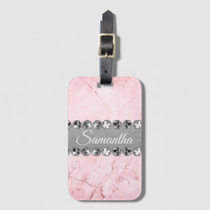 Pink Marble Diamond Bling Personalised Luggage Tag