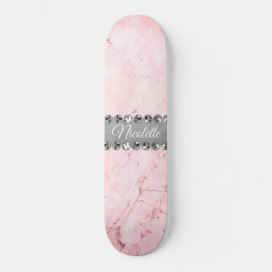 Pink Marble Diamond Bling  Skateboard