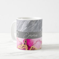 Pink Marble Diamond Glitter Name Mug